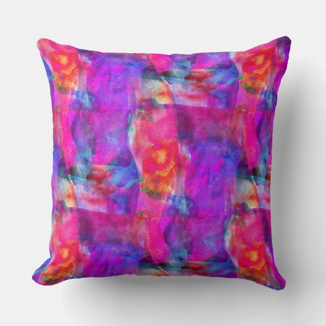Coussin Rose d'art, bleu, arrière - plan rouge de texture (Recto)