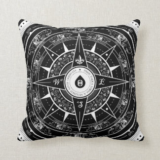 Coussin Rose de boussole - carreau carré (noir)