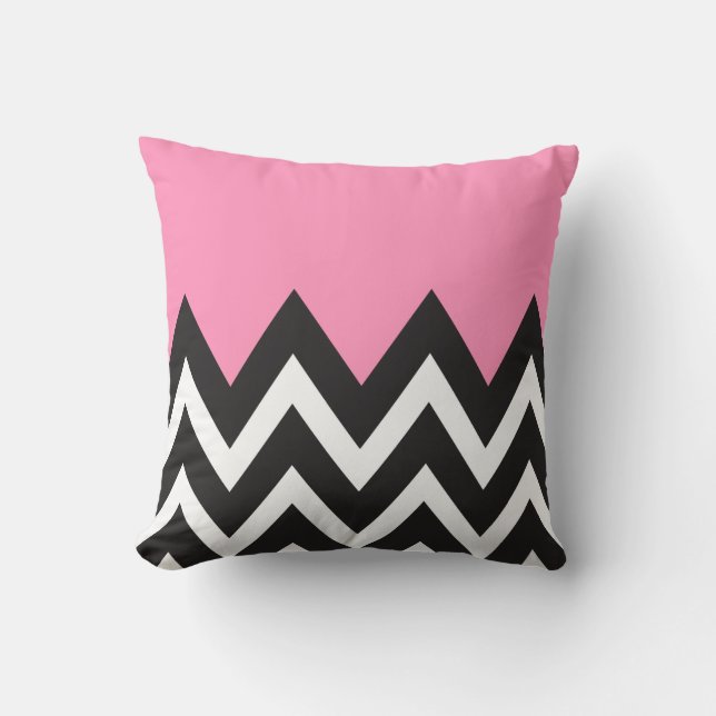 Coussin Rose de Bubblegum avec Chevron noir et blanc (Recto)