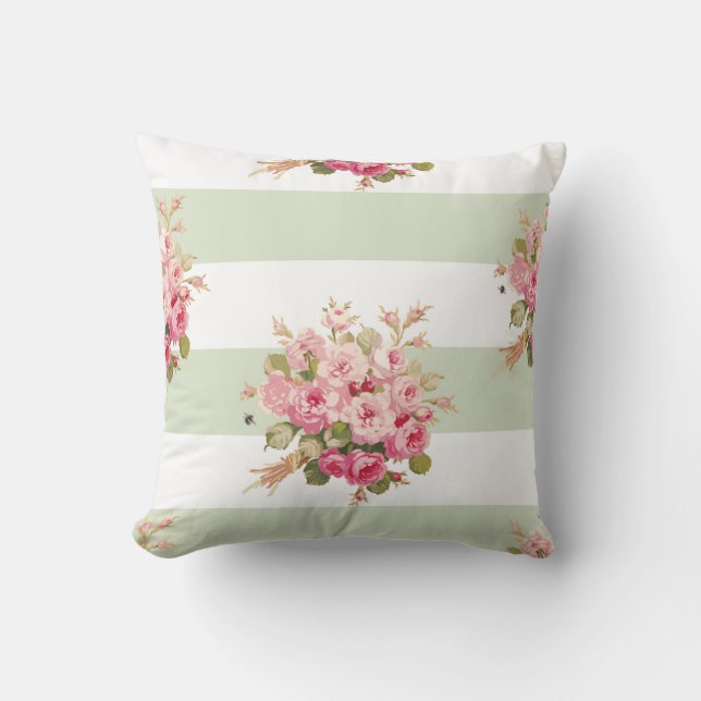 Coussin rose de carré de rayure de basilic du (Recto)