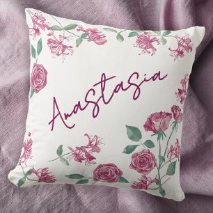 Coussin Rose de Chèvrefeuille Personnalisée Mois de Naissa