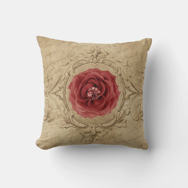 Coussin Rose de chou rouge dans un cadre de style antique (Recto)