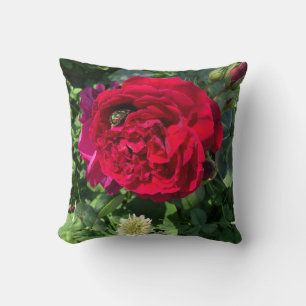 Coussin Rose de jardin rouge et insecte