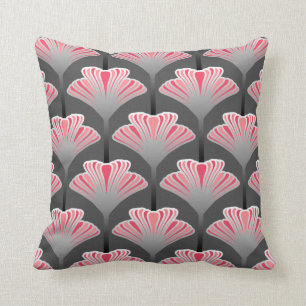 Coussin Rose de lis d'art déco, gris/gris et de corail