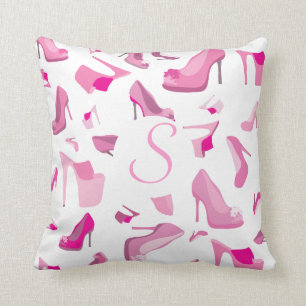 Coussin rose de monogramme de monstres de