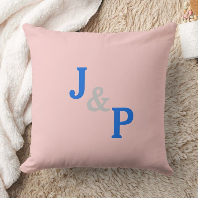 Coussin Rose de Monogramme Quartz Blue Pastels Mariage Cou (Couverture)
