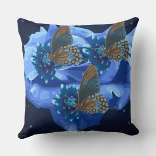 Coussin Rose de papillon bleu