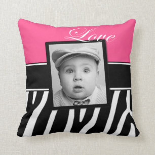 Coussin rose de photo d'impression de zèbre