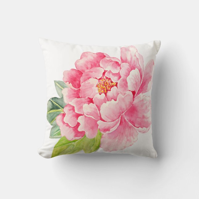 Coussin rose de pivoine d'aquarelle (Recto)
