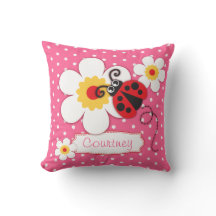 Coussin rose de point de polka de fleur de nom de