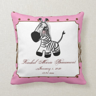 Coussin rose de souvenir de bébé de zèbre