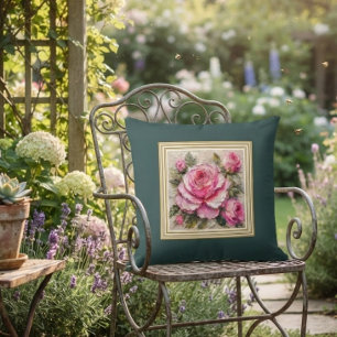 Coussin Rose de style shabby chic peinture à l'huile ardoi