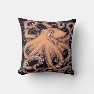 Coussin Rose de Tentacles d'octopus orangés
