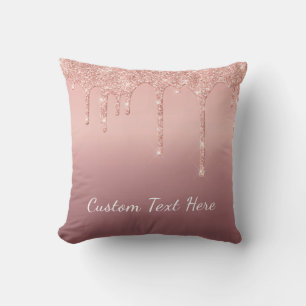 Coussin Rose de texte personnalisé Parties scintillant d'é