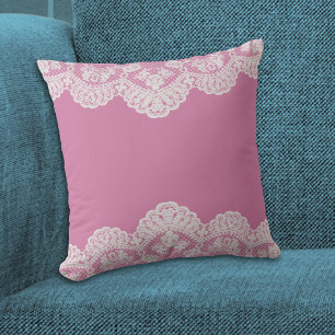 Coussin Rose dentelle blanche rose