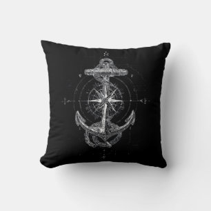 Coussin Rose des vents d'ancre nautique vintage marine