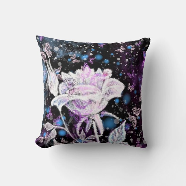 Coussin Rose d'hiver et papillons - Beaux (Recto)