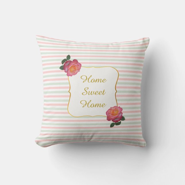 Coussin Rose Douce et Menthe Fraîche Rayée (Recto)