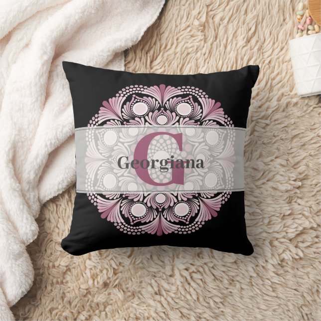 Coussin Rose Dusky Personnalisé Boho Floral Dot Mandala (Couverture)
