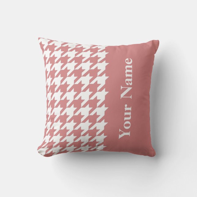 Coussin Rose élégant pied-de-poule avec nom (Recto)