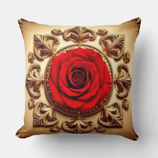 Coussin Rose Élégante avec Cadre Décoratif Orné (Recto)