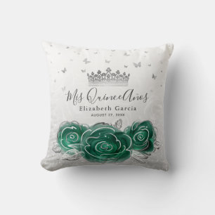 Coussin Rose en argent et vert Quinceanera Mis Quince Anos