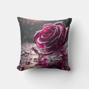 Coussin "Rose en cristal avec Raindrops - Gem comme Art Fl