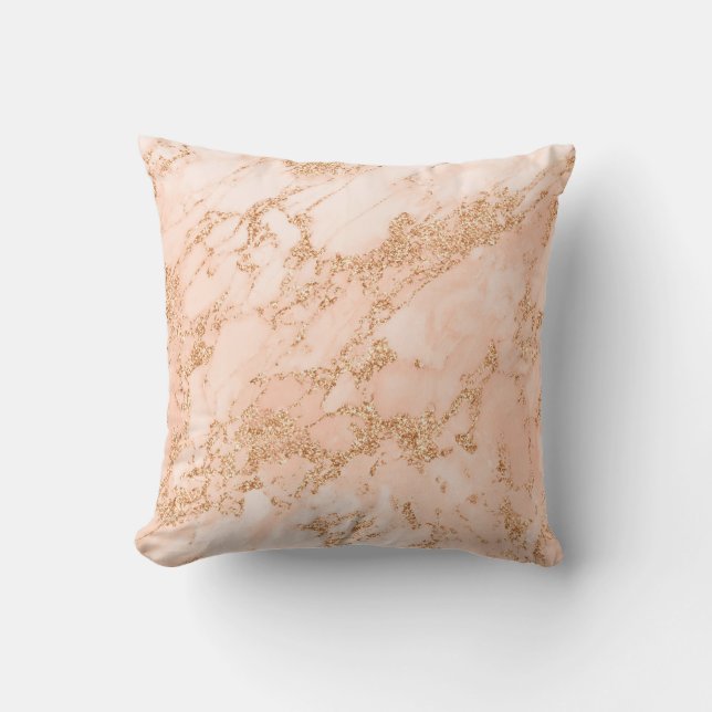 Coussin Rose en marbre parties scintillant d'or abstrait (Recto)