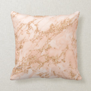 Coussin Rose en marbre parties scintillant d'or abstrait