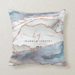 Coussin Rose en marbre Parties scintillant or Turquoise Sc