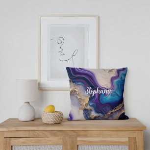 Coussin Rose en marbre violet or personnalisé
