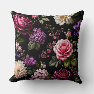 Coussin Rose en velours noir