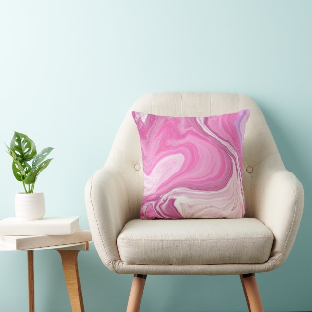 Coussin Rose et blanc avec une touche d'art marbré violet (Chaise)
