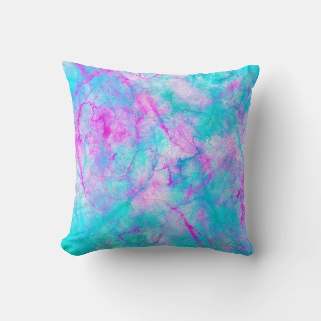 Coussin Rose et bleu bonbon à l'aquarelle (Recto)