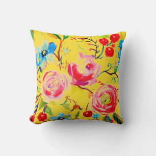 Coussin Rose et cerisier jaune personnalisable
