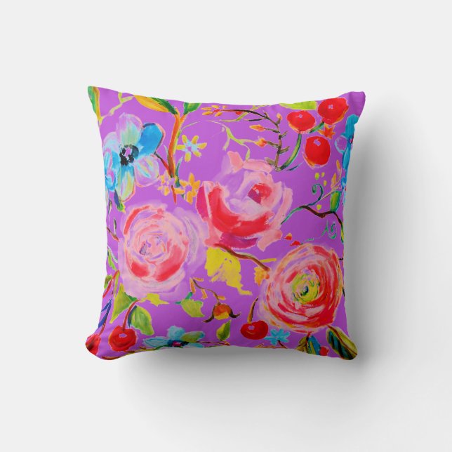 Coussin Rose et cerisier pourpre personnalisable (Recto)