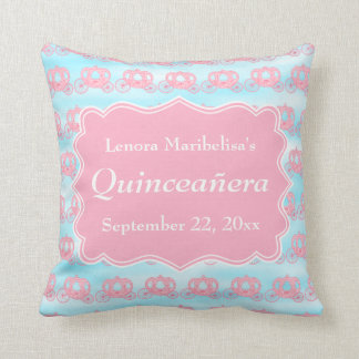 Coussin Rose et chariots en pastel bleus Quinceanera