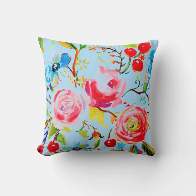 Coussin Rose et Ciel bleu cerise personnalisable (Recto)
