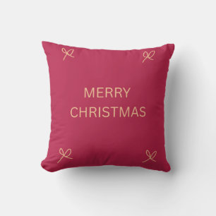 Coussin Rose et crème illustré ruban Joyeux Noël