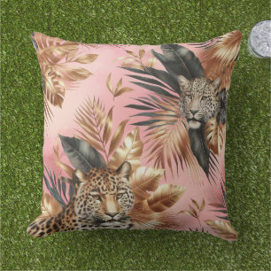 Coussin Rose et léopard noir de la jungle