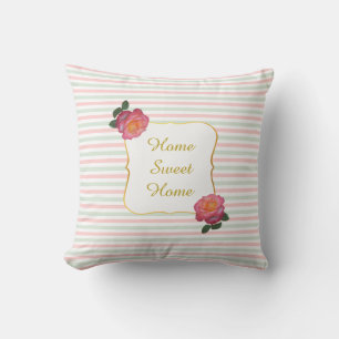 Coussin Rose et Menthe Fraîche Rayée Douce