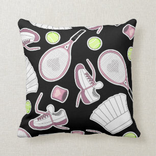 Coussin Rose et noir de motif d'amour de tennis