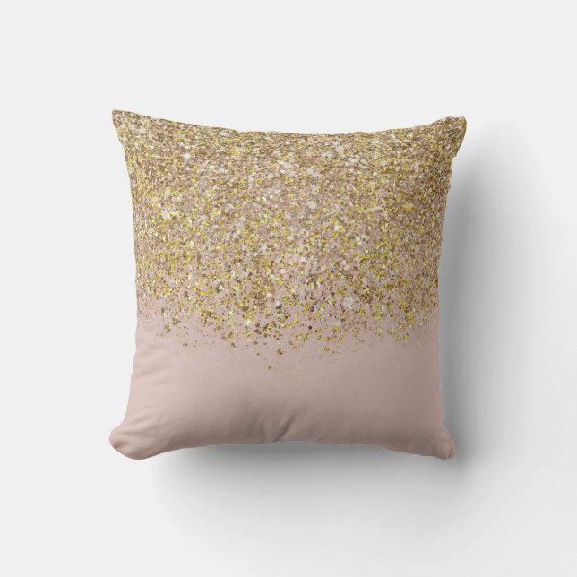 Coussin Rose et or pailleté Moderne Tendance Glamour Chic (Recto)