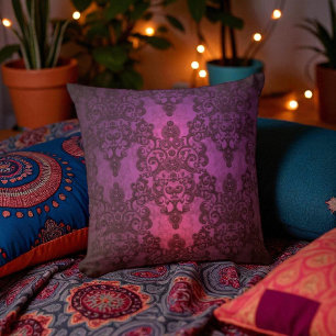 Coussin Rose et pourpre damassé élégant et profond lumineu