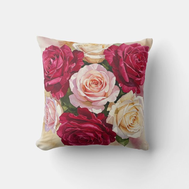 Coussin rose et rouge Roses (Recto)