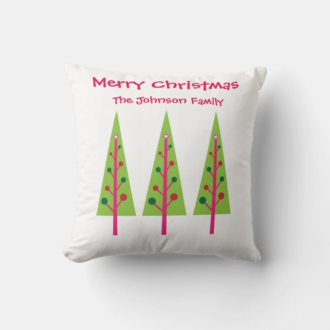 Coussin rose et vert d'arbres de Noël (Recto)