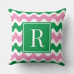 Coussin Rose et vert Prépa Rayure Ric Rac Monogramme