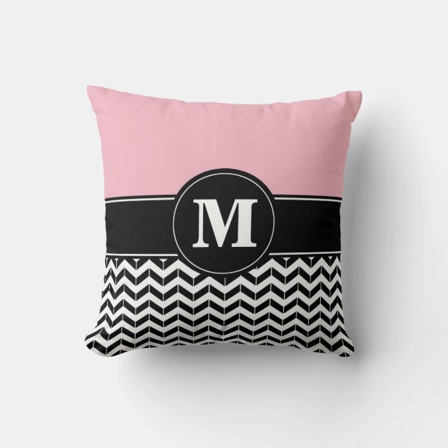 Coussin Rose fait sur commande de Chevron de monogramme (Recto)