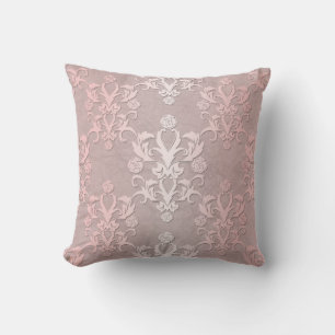 Coussin Rose Féminin et Rose Pâle Damassé Fantaisie
