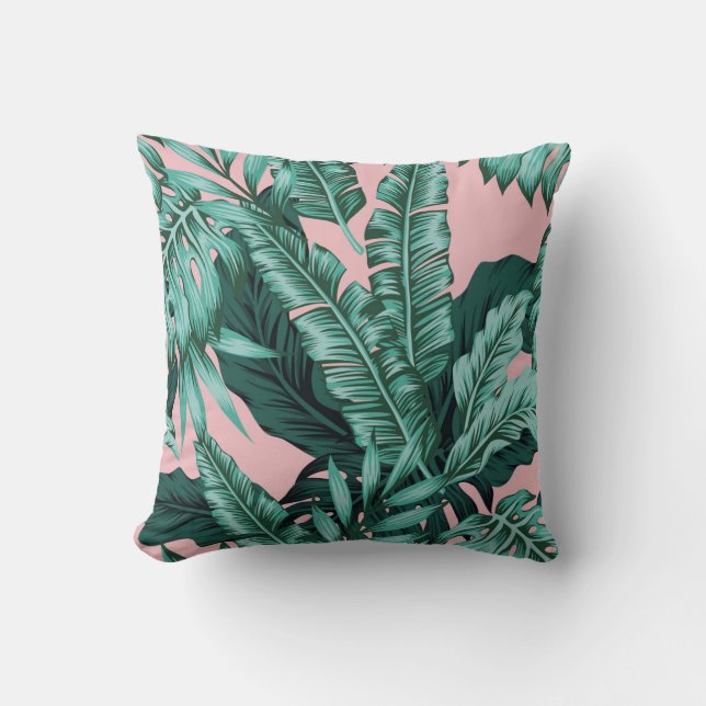 Coussin Rose/feuille tropical de menthe (Recto)